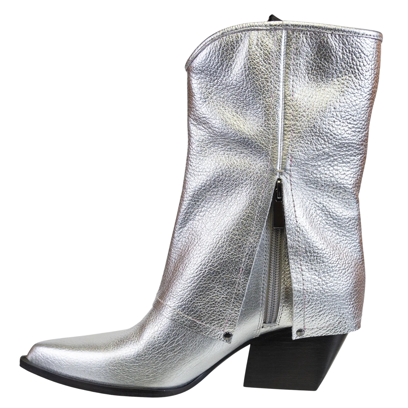 CURIO in SILVER Heeled Mid Shaft Boots