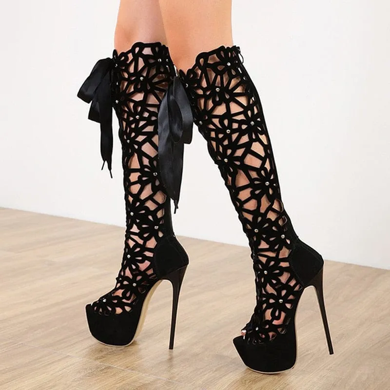 Dahlia Hollow Out Heel Boots