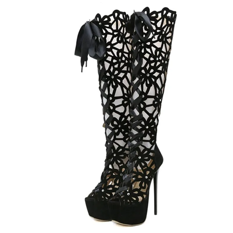Dahlia Hollow Out Heel Boots