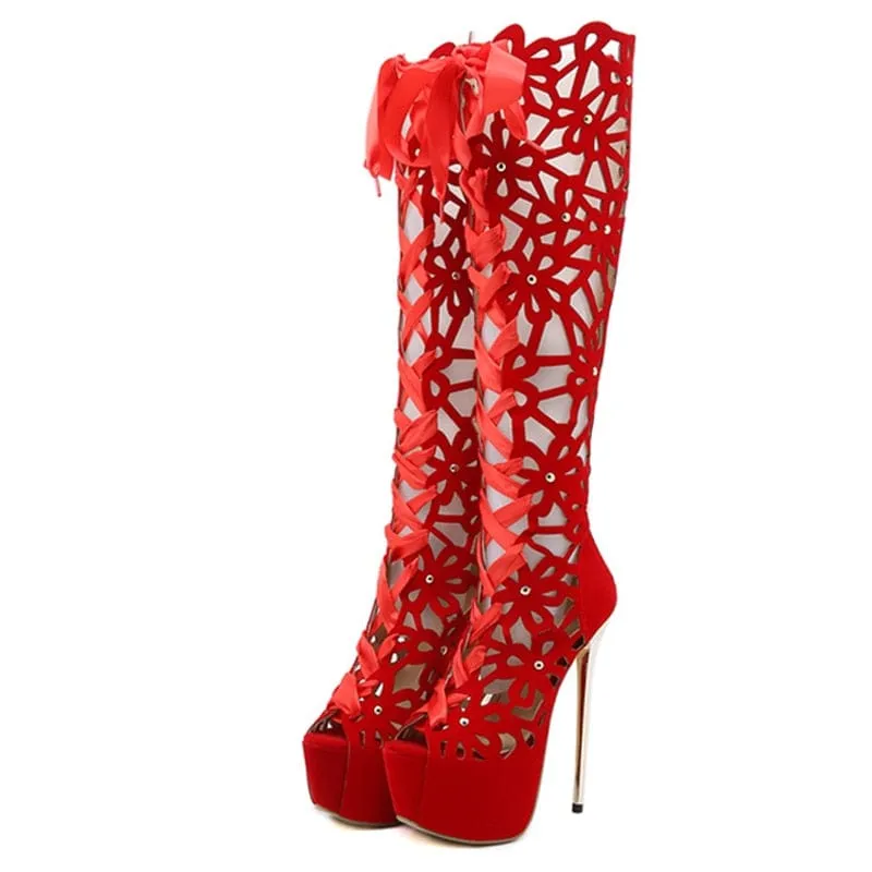 Dahlia Hollow Out Heel Boots