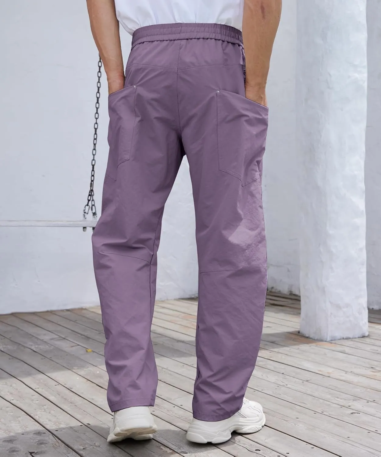 DEARCASE Men's Casual Baggy Elastic Waist Pants with Large Pockets Lightweight Relaxed Fit Drawstring Trousers