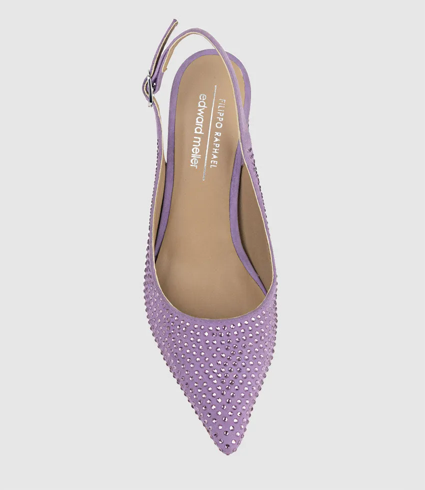 DEMI100 Crystal Slingback Pump in Lilac Suede