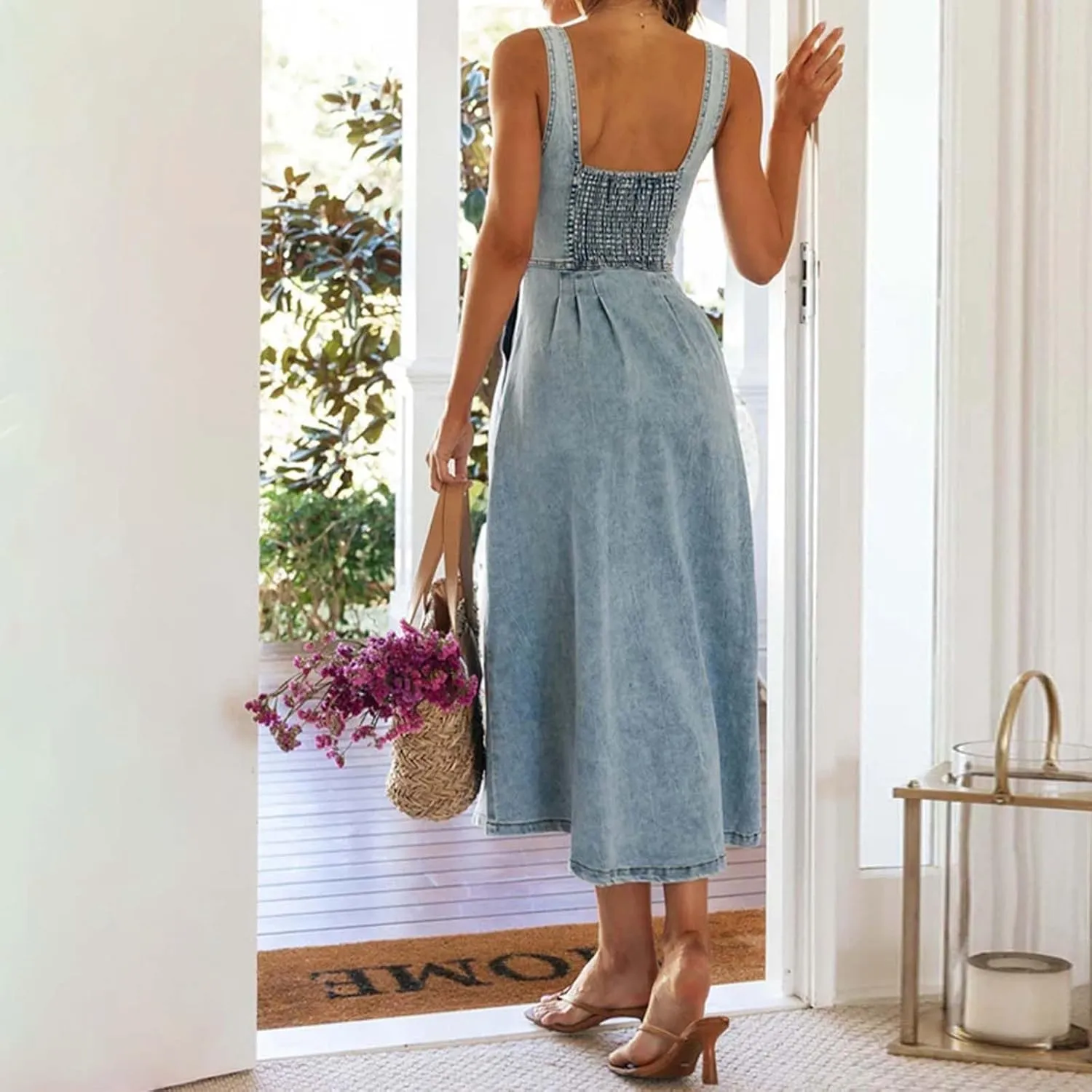 Denim Dress for Women Dark Jean Maxi Shirt Dresses Blue Short Sundress Curvy Womens 2025 Summer Sexy Sleeveless Trendy