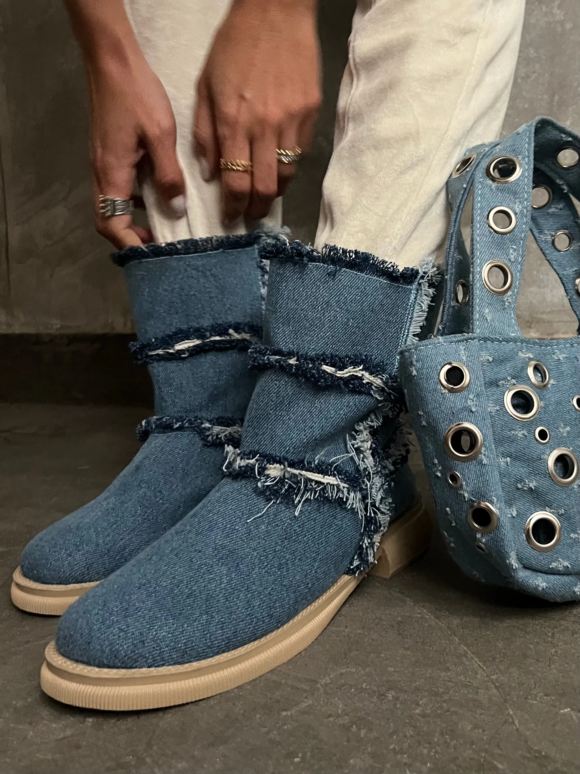 Denim Ripped Boots