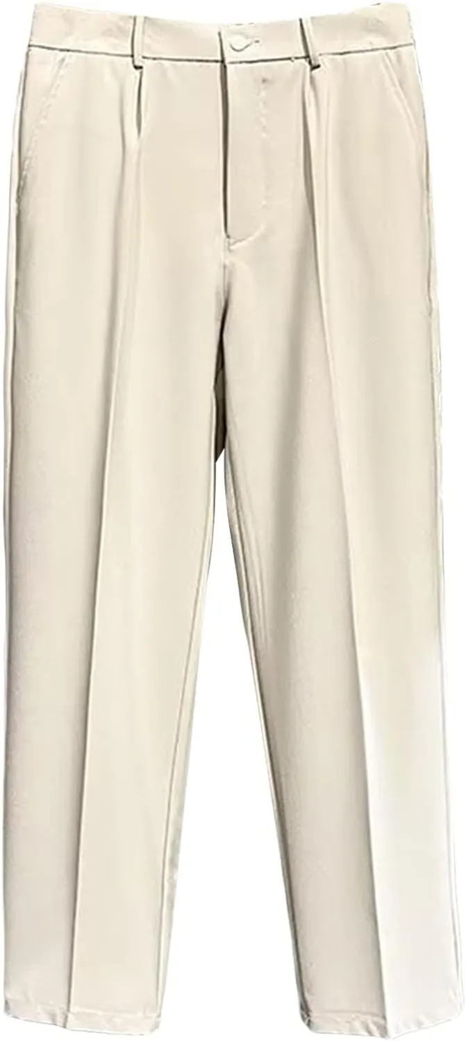 DGHM-JLMY Men's Fashion Wide Leg Casual Mop Pants Flat Front Slim Fit Pant Wear Relaxed Fit Straight Leg Pant
