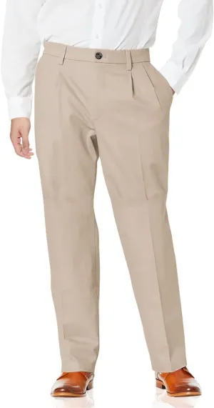 Dockers Men's Relaxed Fit Signature Khaki Lux Cotton Stretch Pants-Pleated, Timberwolf, 34W x 34L