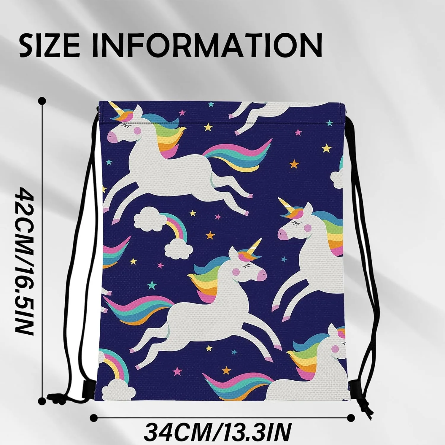Drawstring Backpack for String Bag Waterproof Cute Sports Beach Swimming Travel (13"17")-Blue Unicorn