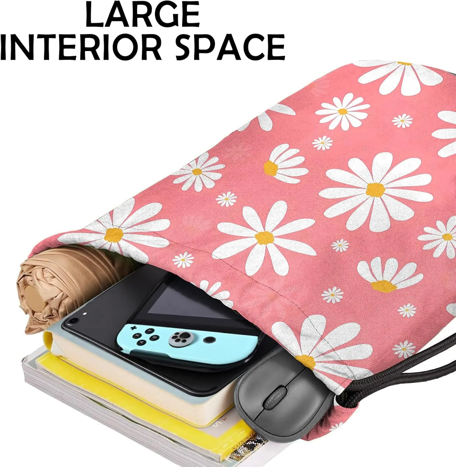 Drawstring Backpack for String Bag Waterproof Cute Sports Beach Swimming Travel (13"17")-Daisy