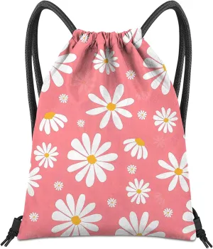Drawstring Backpack for String Bag Waterproof Cute Sports Beach Swimming Travel (13"17")-Daisy