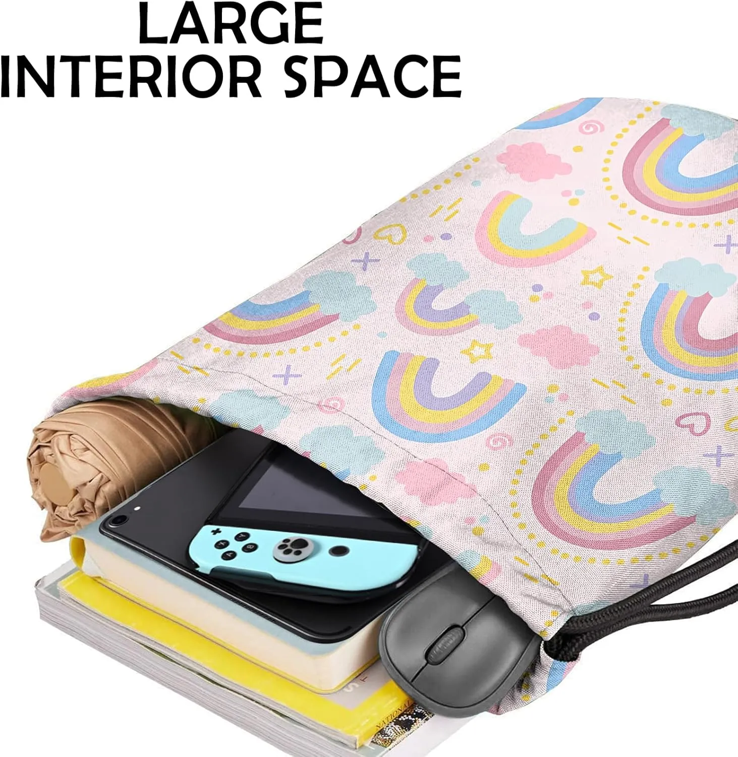 Drawstring Backpack for String Bag Waterproof Cute Sports Beach Swimming Travel (13"17")-Rainbow
