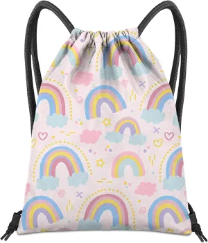 Drawstring Backpack for String Bag Waterproof Cute Sports Beach Swimming Travel (13"17")-Rainbow