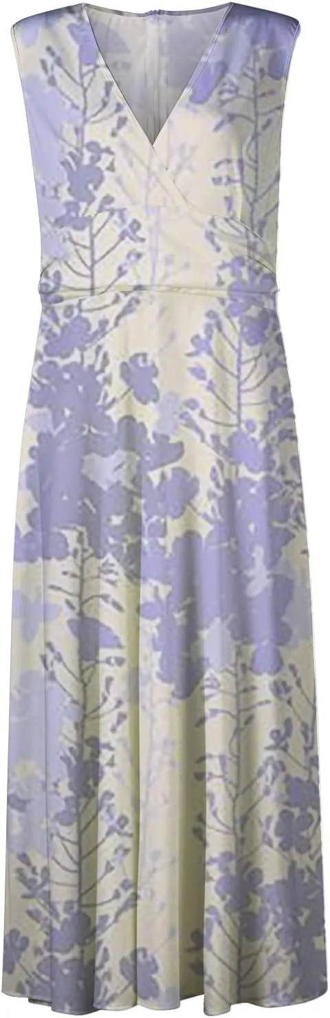 Dresses for Women 2024 Sleeveless Floral Print Maxi Dress Flowy Ruched Wrap V Neck Sundresses Spring Boho Dress