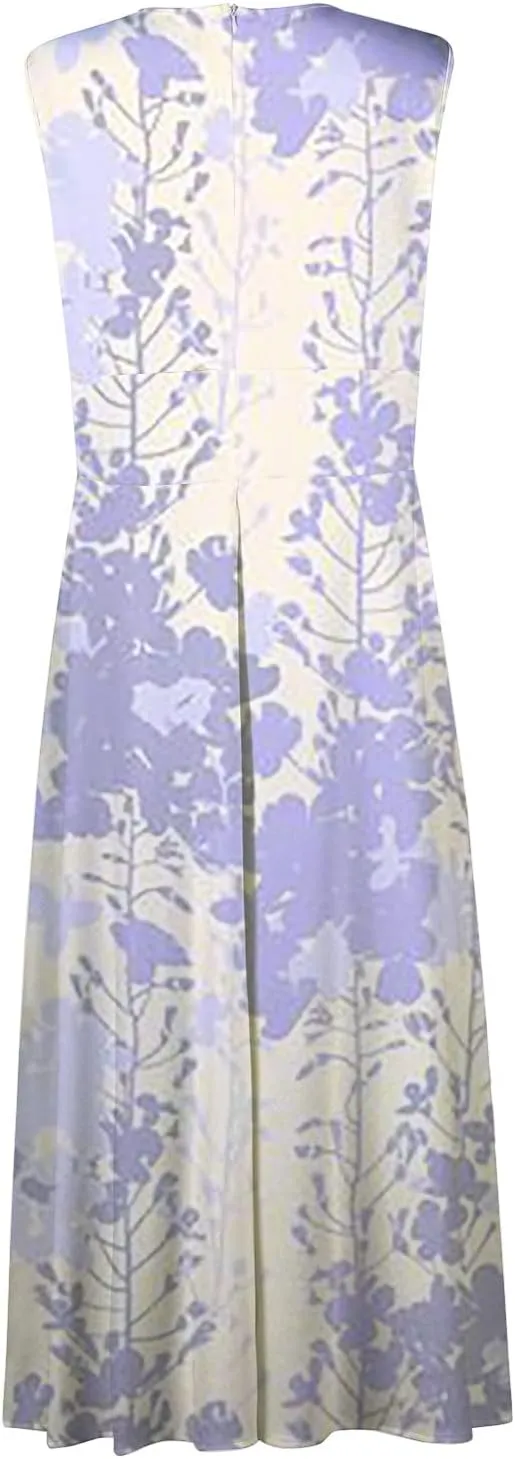Dresses for Women 2024 Sleeveless Floral Print Maxi Dress Flowy Ruched Wrap V Neck Sundresses Spring Boho Dress