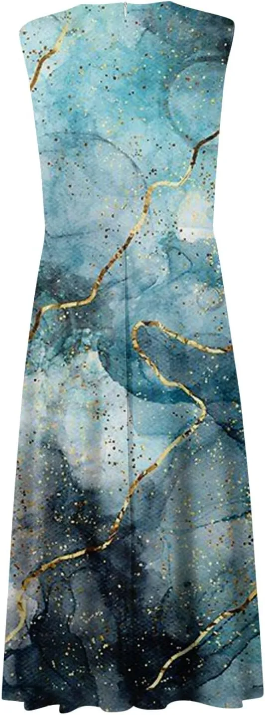 Dresses for Women 2024 Sleeveless Wrap V Neck Beach Dresses Flowy Ruched Floral Print Maxi Dress Flowy Boho Dress