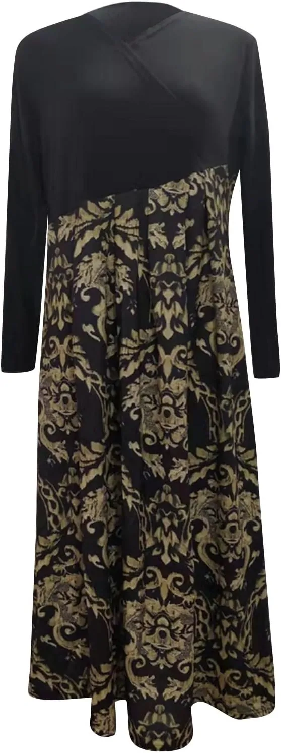 Dresses for Women 2025 Spring Midi V Neck Long Sleeve Work Boho Cute Modest Holiday Loose Dress