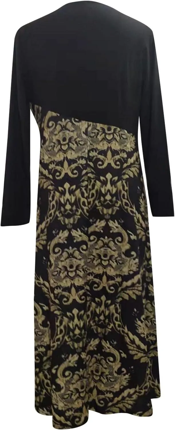 Dresses for Women 2025 Spring Midi V Neck Long Sleeve Work Boho Cute Modest Holiday Loose Dress