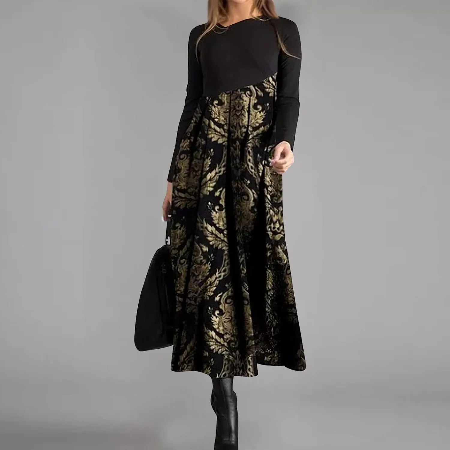 Dresses for Women 2025 Spring Midi V Neck Long Sleeve Work Boho Cute Modest Holiday Loose Dress