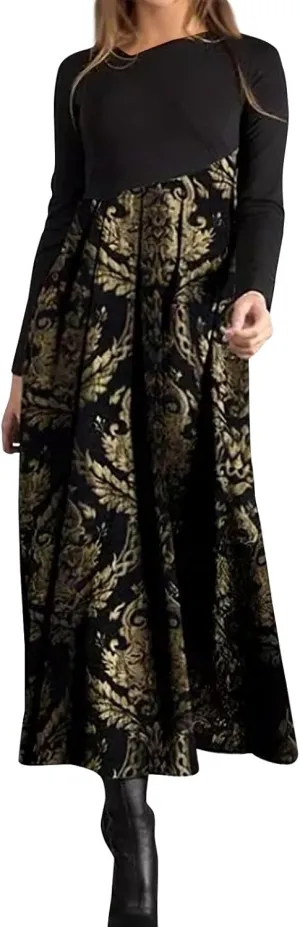 Dresses for Women 2025 Spring Midi V Neck Long Sleeve Work Boho Cute Modest Holiday Loose Dress