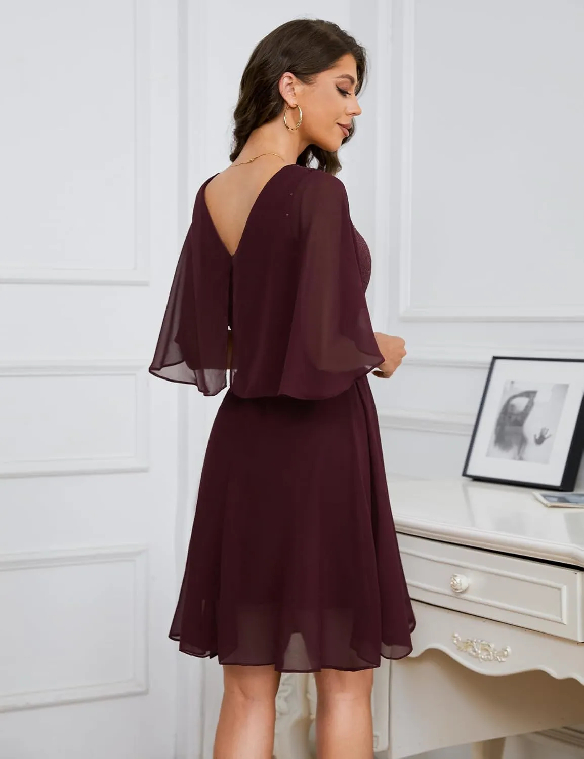 Dressystar Sequin Women Dresses Knee Length Dress Mother of The Bride Wedding Guest V-Neck Evening Formal Cocktail Gowns