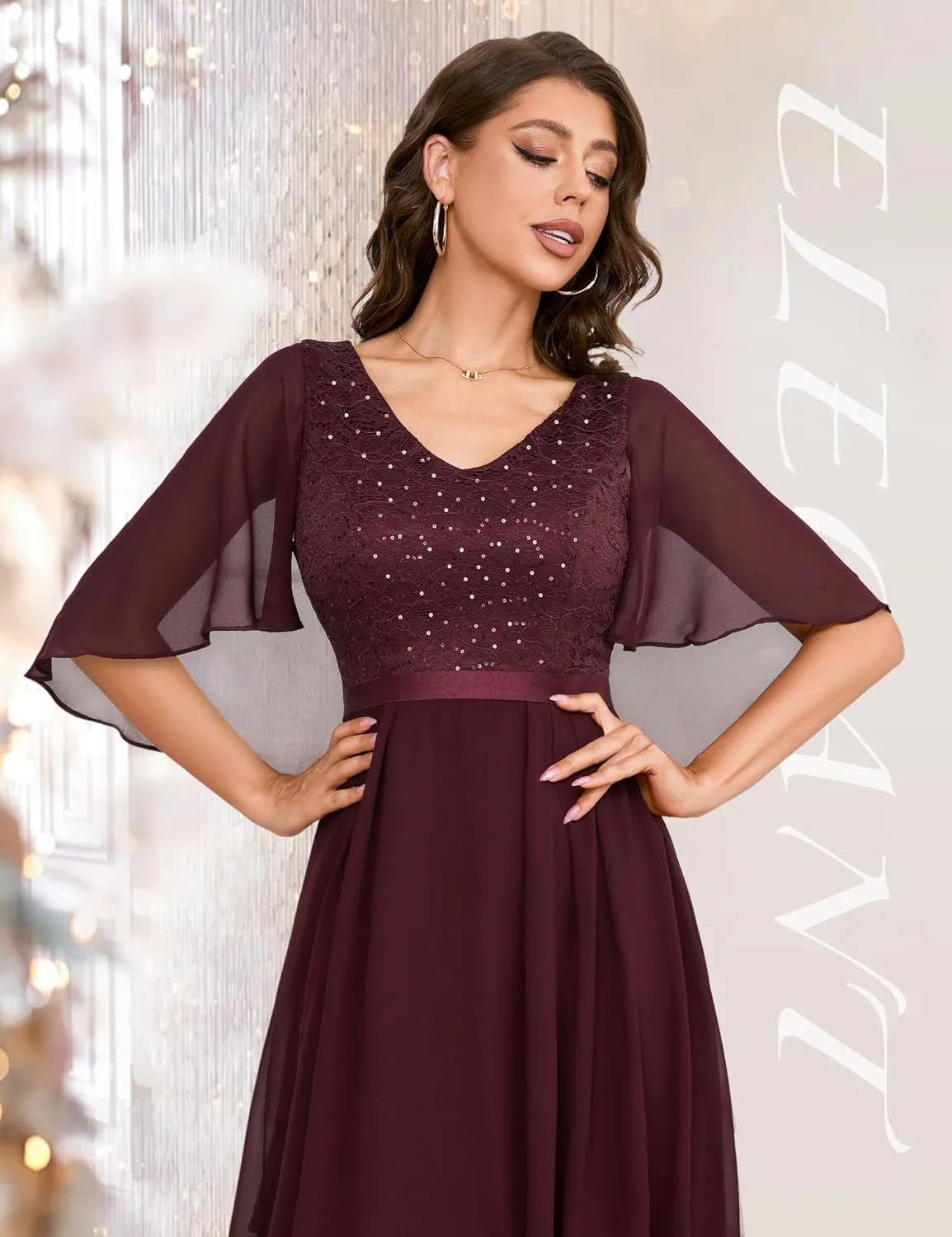 Dressystar Sequin Women Dresses Knee Length Dress Mother of The Bride Wedding Guest V-Neck Evening Formal Cocktail Gowns