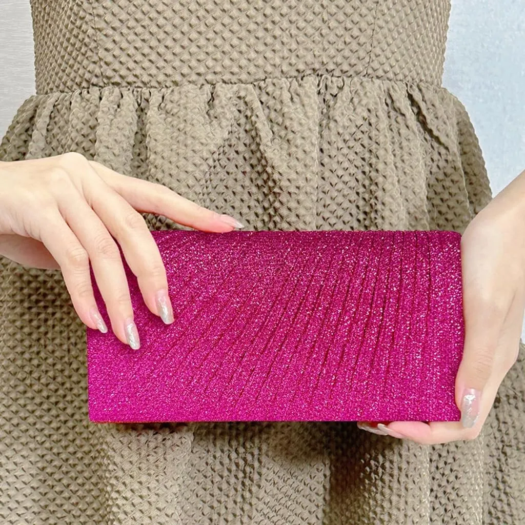 Elegant Evening Clutch Purse Sparkling Party Pleated Handbag Women Formal Party Clutch Bags for Weddings and Parties