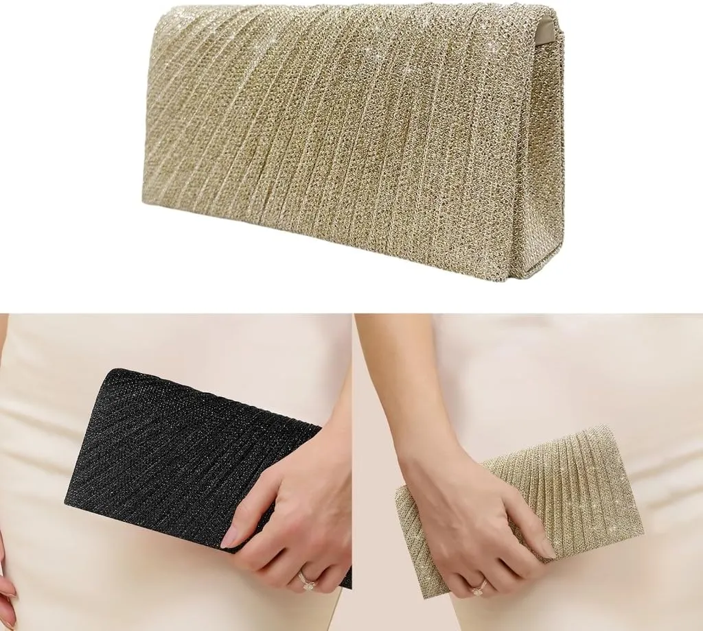 Elegant Evening Clutch Purse Sparkling Party Pleated Handbag Women Formal Party Clutch Bags for Weddings and Parties