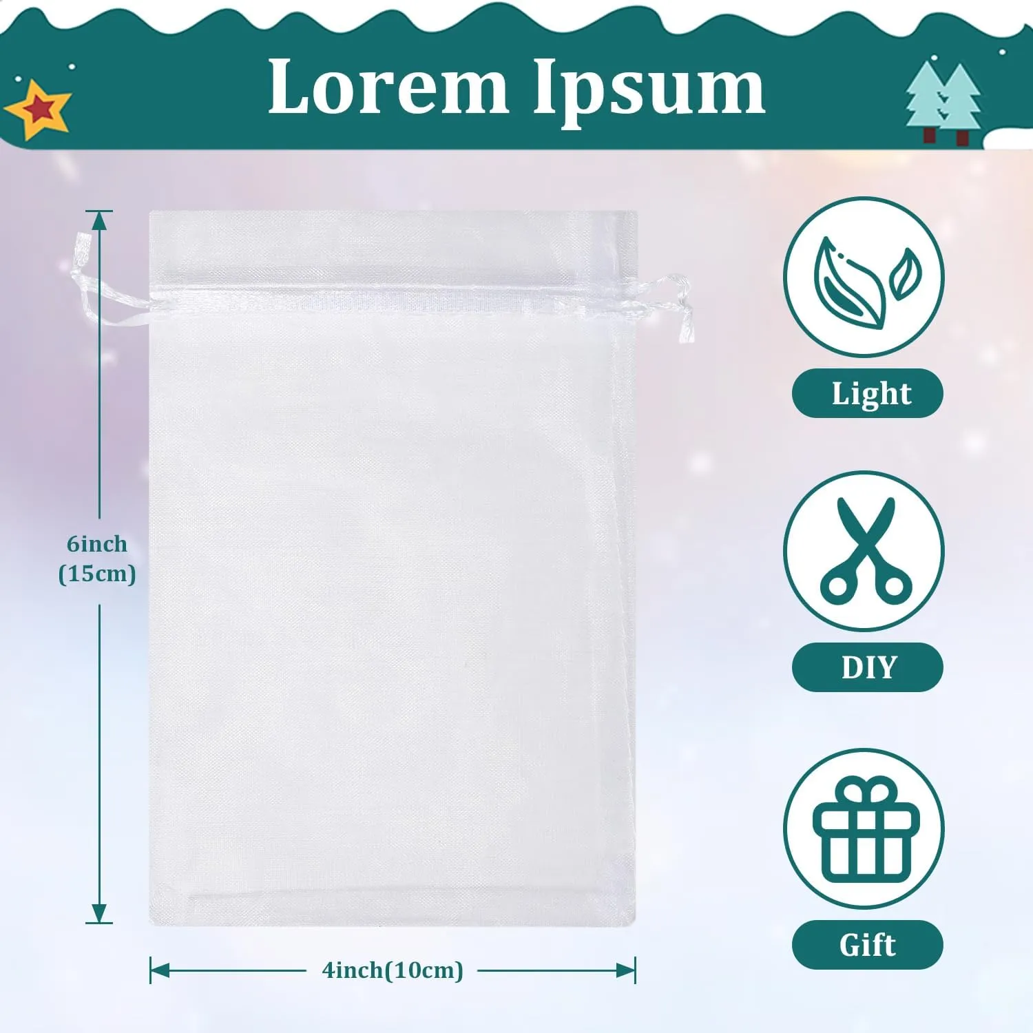 ENNIYU 100PCS Premium Sheer Organza Bags, White Wedding Favor Bags with Drawstring, 4x6 inches Jewelry Gift Pouch for Party, Jewelry, Festival, Makeup Favor, Mesh gift bags, Drawstring goody bags
