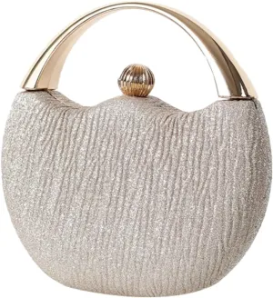 Evening Clutch Bag for Women Pleated Round Hard Shell Handbag Lady Party Wedding Clutch Purse Formal Designer