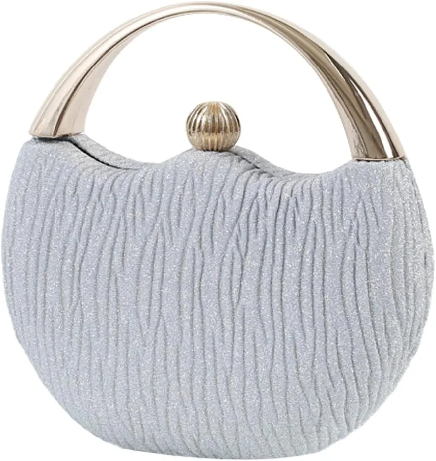 Evening Clutch Bag for Women Pleated Round Hard Shell Handbag Lady Party Wedding Clutch Purse Formal Designer