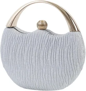Evening Clutch Bag for Women Pleated Round Hard Shell Handbag Lady Party Wedding Clutch Purse Formal Designer