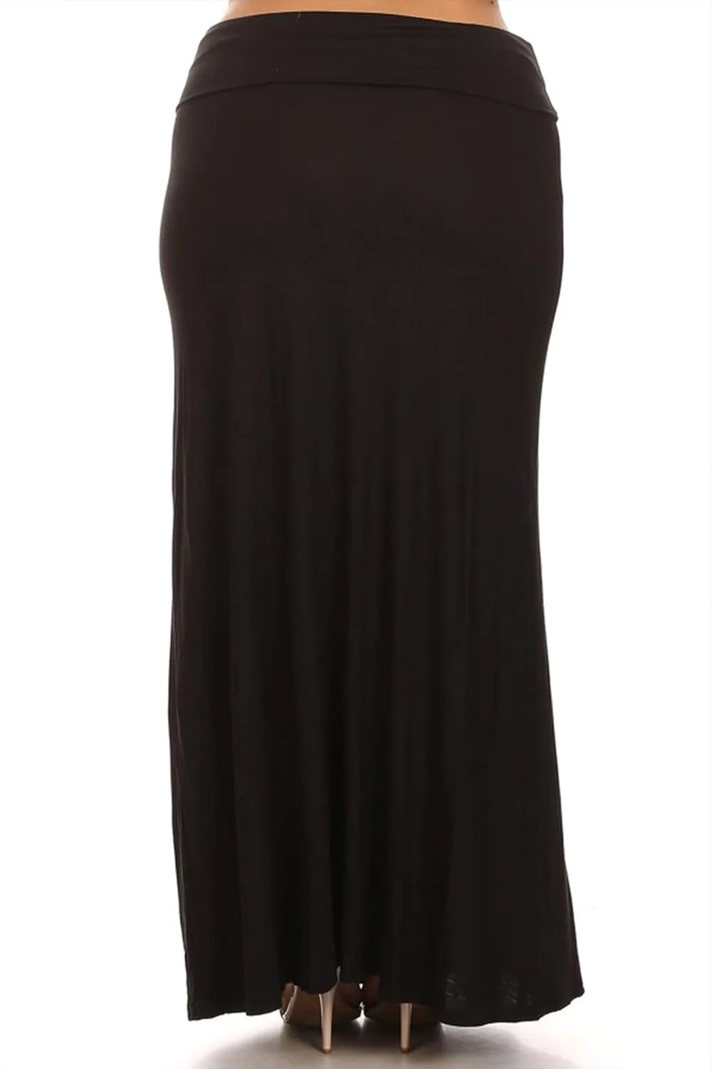 FashionStream Women's Plus Size High Waist Foldable Elastic Band Relaxed Fit Solid Maxi Skirt