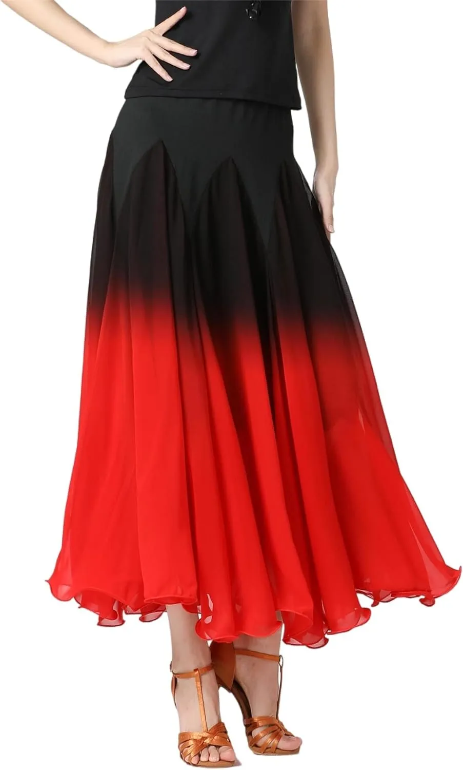 Female Ballroom Swing Skirt - Modern Dance Performance Skirt with Gradient Color, Long