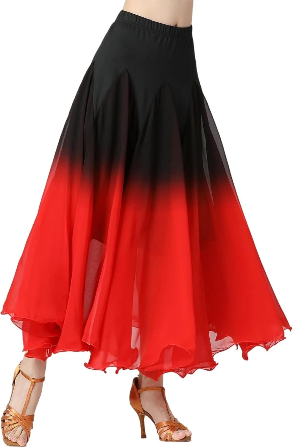Female Ballroom Swing Skirt - Modern Dance Performance Skirt with Gradient Color, Long
