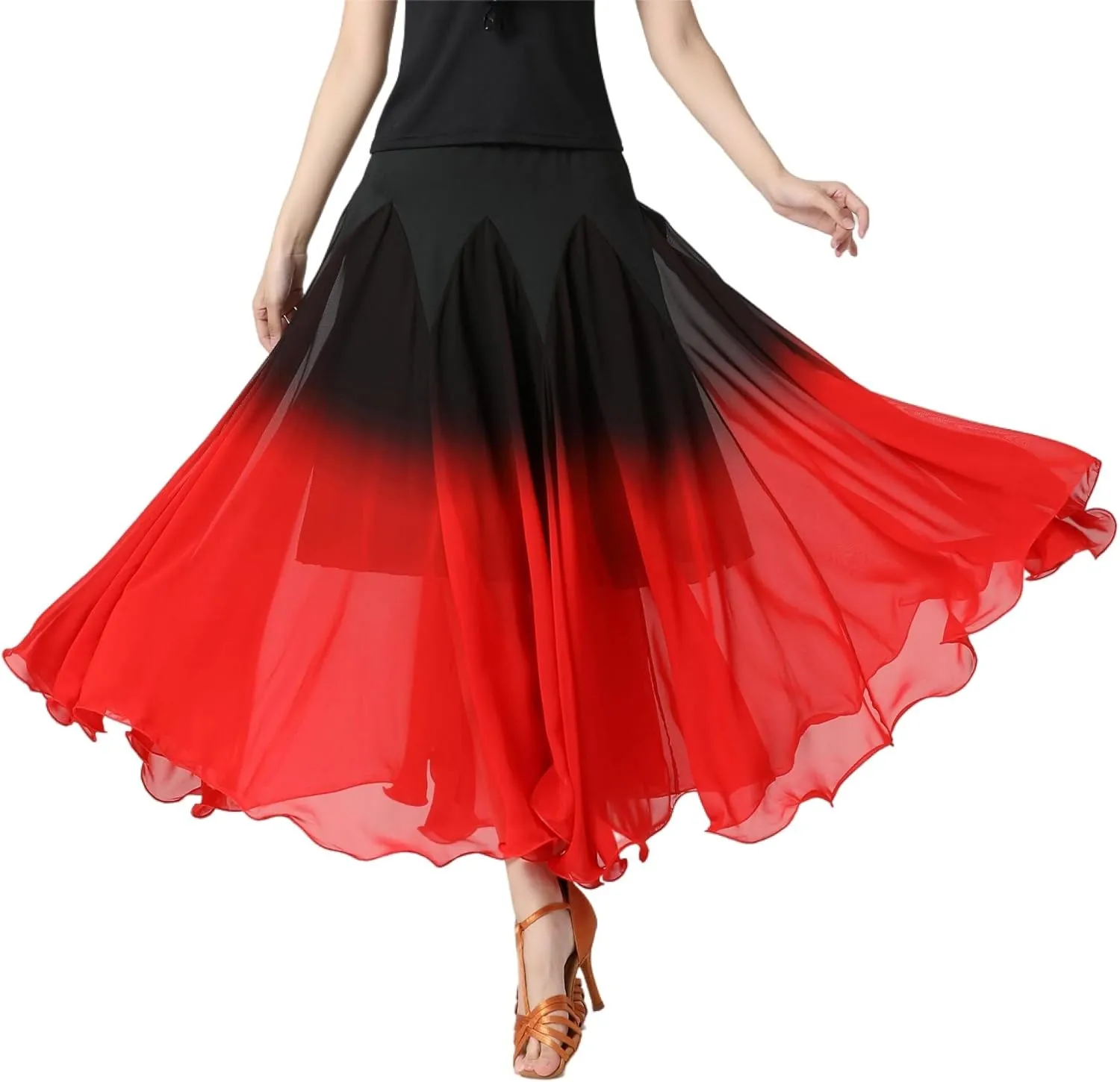 Female Ballroom Swing Skirt - Modern Dance Performance Skirt with Gradient Color, Long
