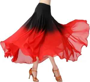 Female Ballroom Swing Skirt - Modern Dance Performance Skirt with Gradient Color, Long