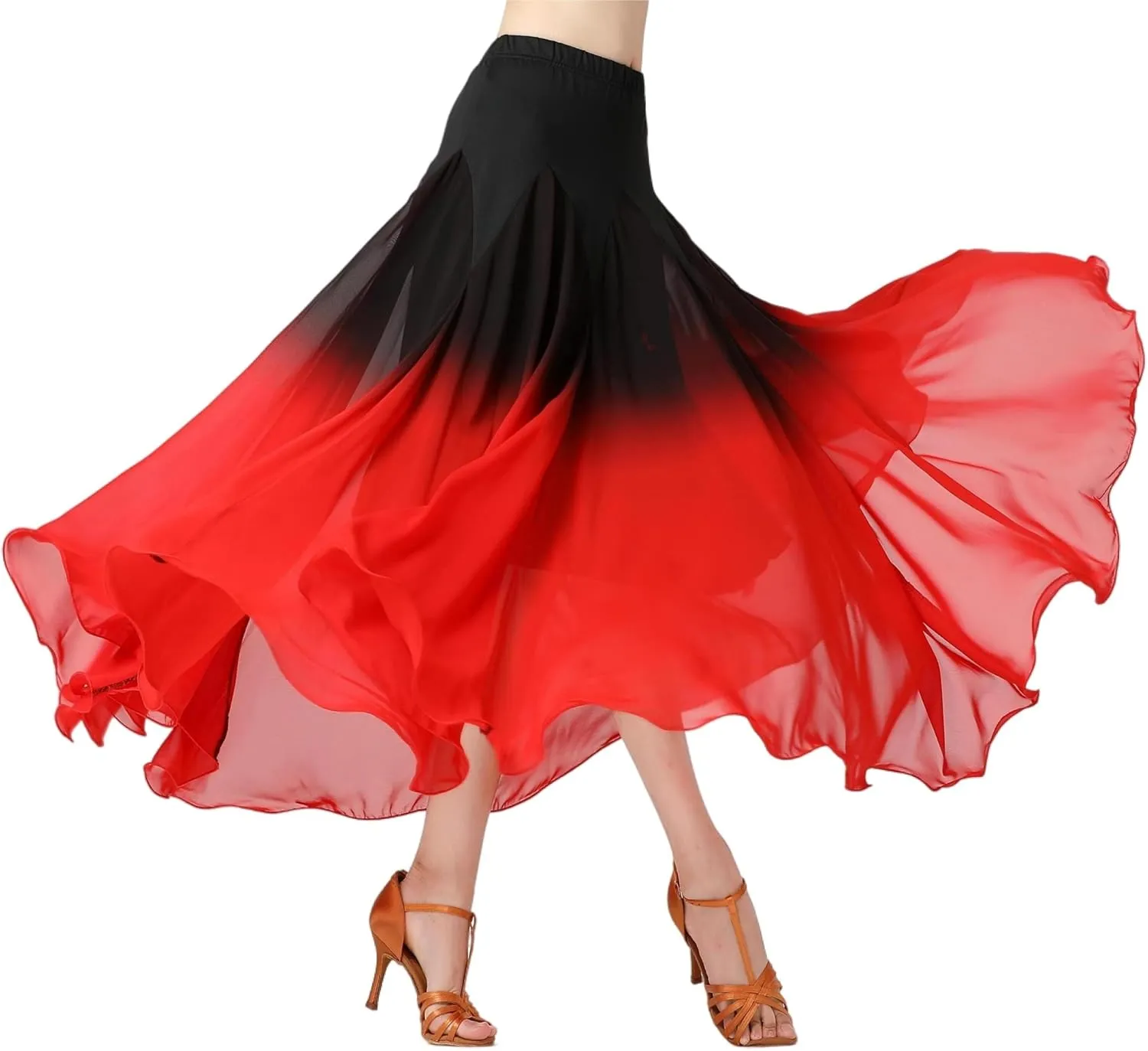 Female Ballroom Swing Skirt - Modern Dance Performance Skirt with Gradient Color, Long