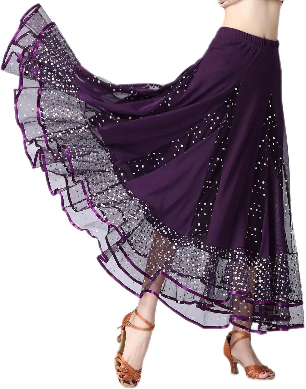 Female Ballroom Swing Skirt - Modern Dance Performance Skirt with Gradient Color, Long