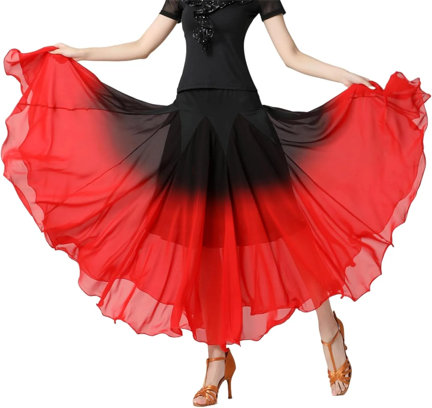 Female Ballroom Swing Skirt - Modern Dance Performance Skirt with Gradient Color, Long