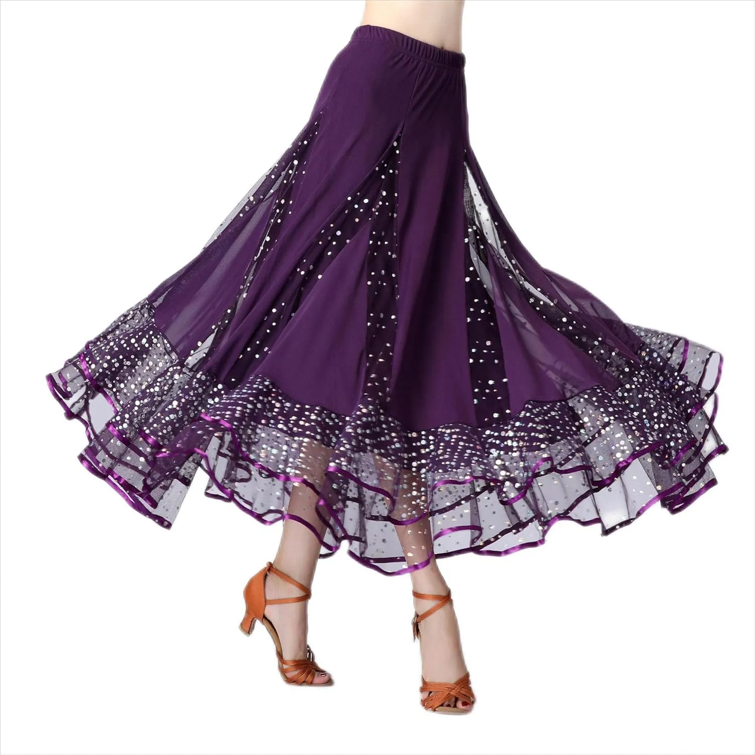 Female Ballroom Swing Skirt - Modern Dance Performance Skirt with Gradient Color, Long