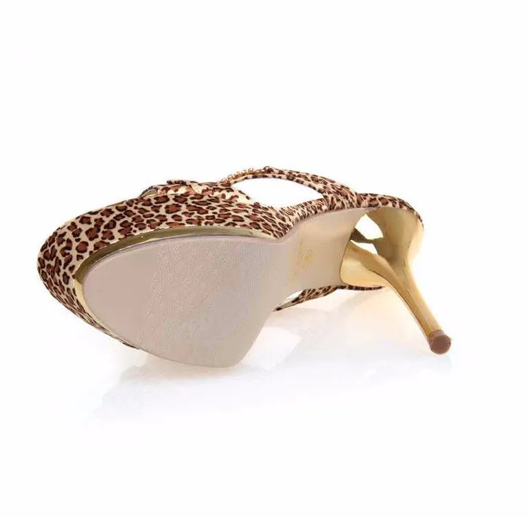 Female High Heels Flip Flops With Leopard Pattern