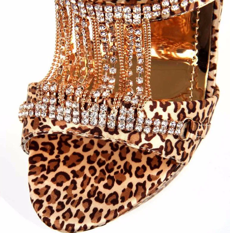 Female High Heels Flip Flops With Leopard Pattern