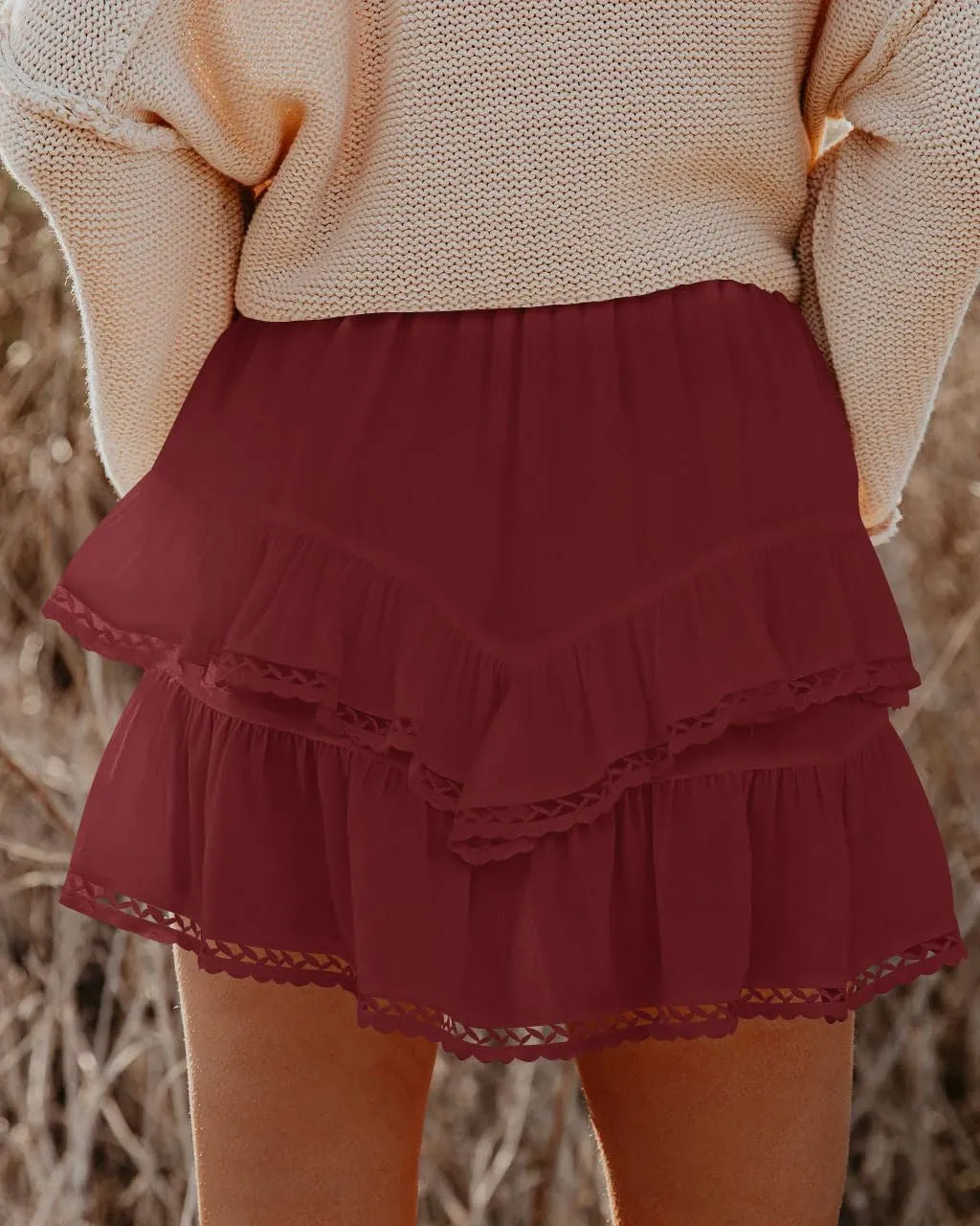 firfig Women's Casual Mini Skirts Shorts Elastic High Waist Cute Flowy Tiered Layered Boho Skorts S-XXL