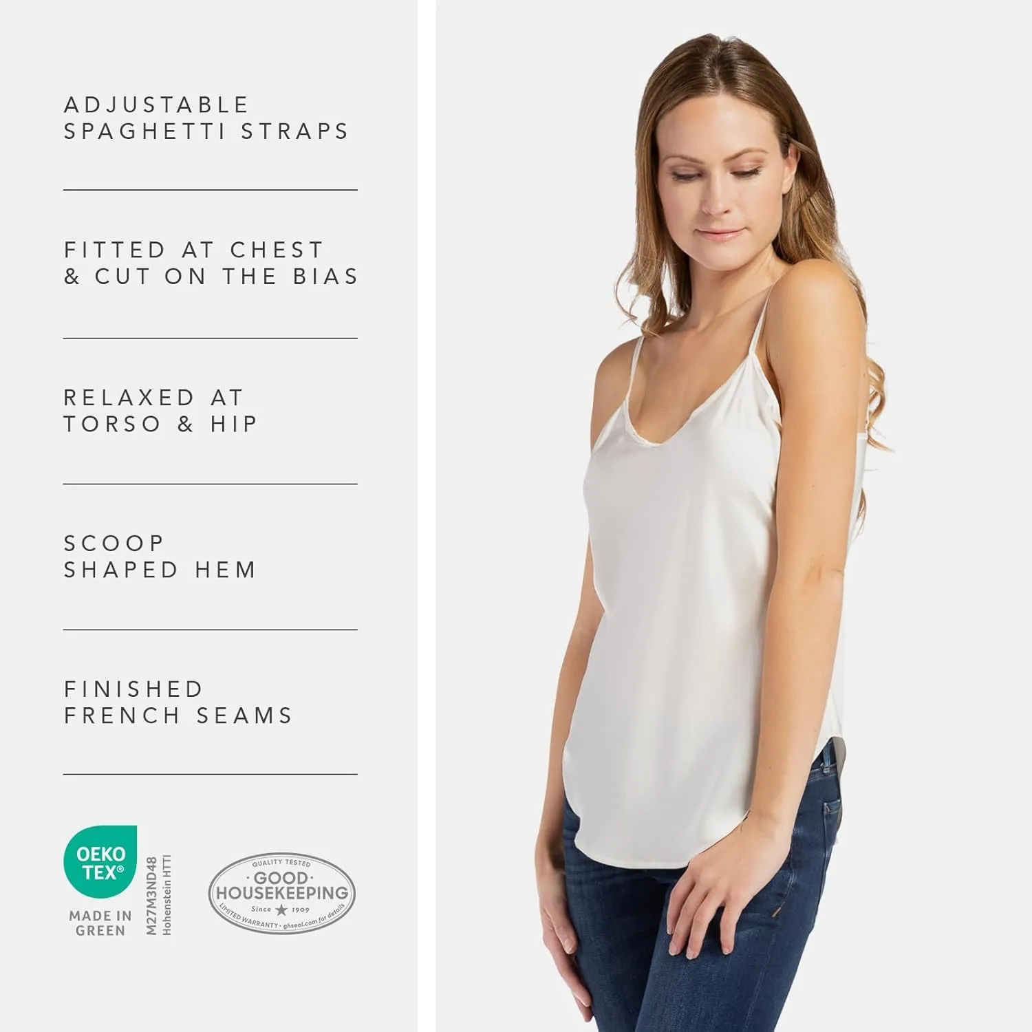 Fishers Finery Women's 100% Pure Mulberry Silk Camisole with Adjustable Straps - Improved FIT