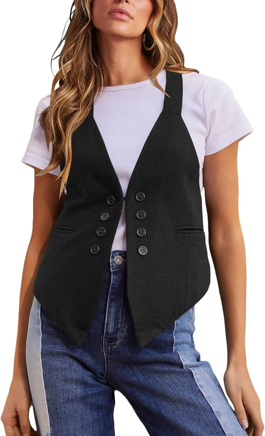 Floral Find Women's Casual Versatile Button Up Sleeveless Vest Sexy V Neck Jacket Waistcoat