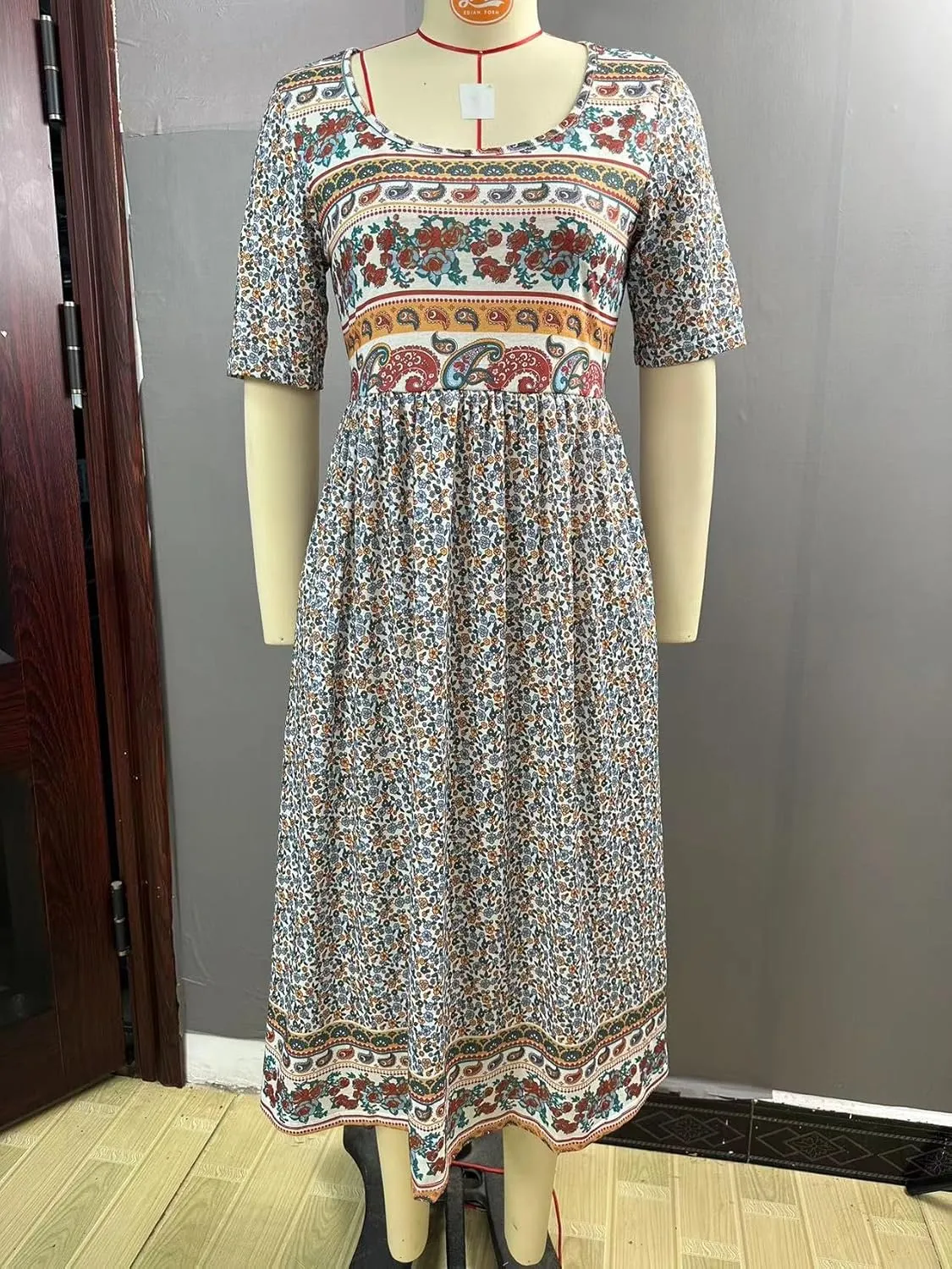 Floral Maxi Dress for Women 2025 - Romantic V-Neck A-Line Beach Wedding Guest Dress with Pockets, Sizes S-5XL