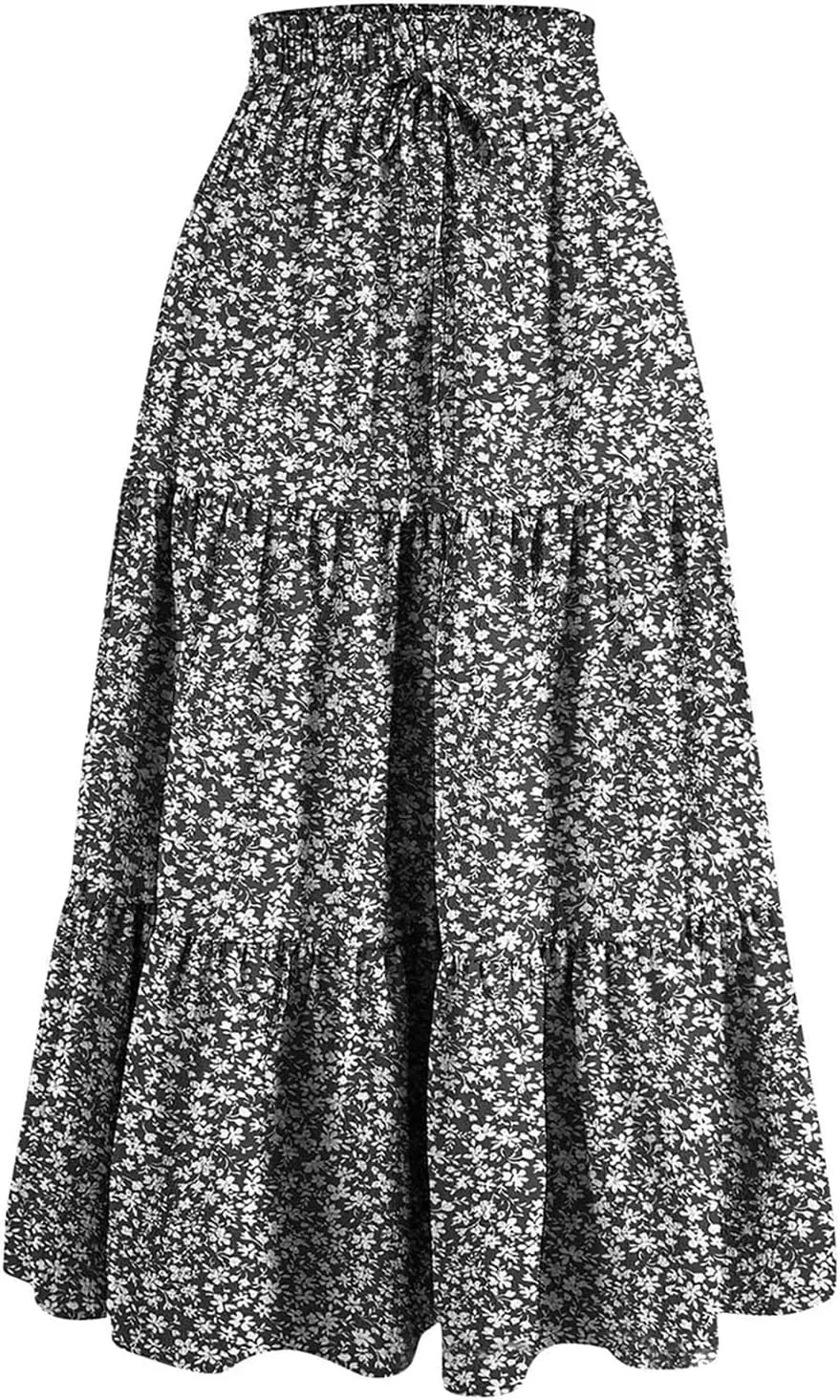 Floral Maxi Skirts for Women 2025 Summer Comfy Tiered Elastic High Waisted Skorts Vacation Flowy Swing Long Dress