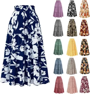 Floral Maxi Skirts for Women 2025 Summer Comfy Tiered Elastic High Waisted Skorts Vacation Flowy Swing Long Dress