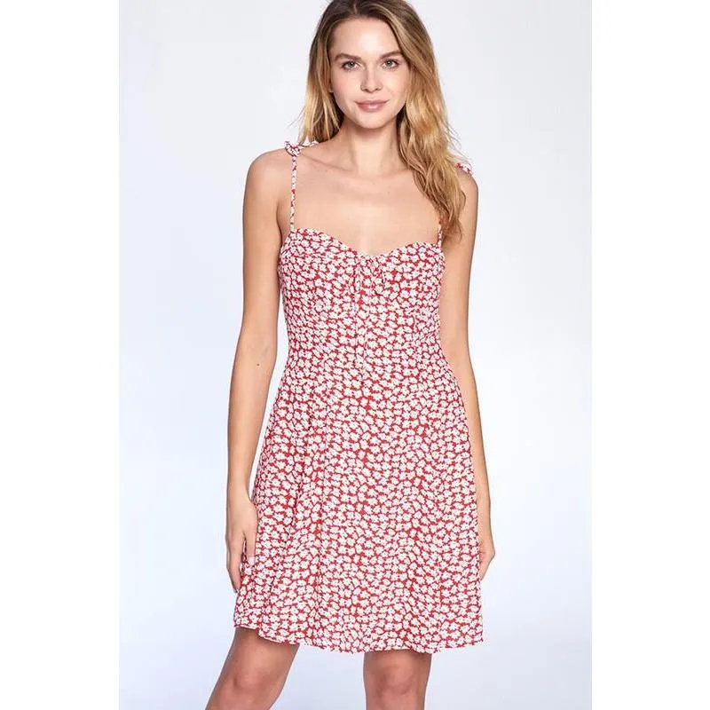 Floral Spaghetti Strap Dress (Red)