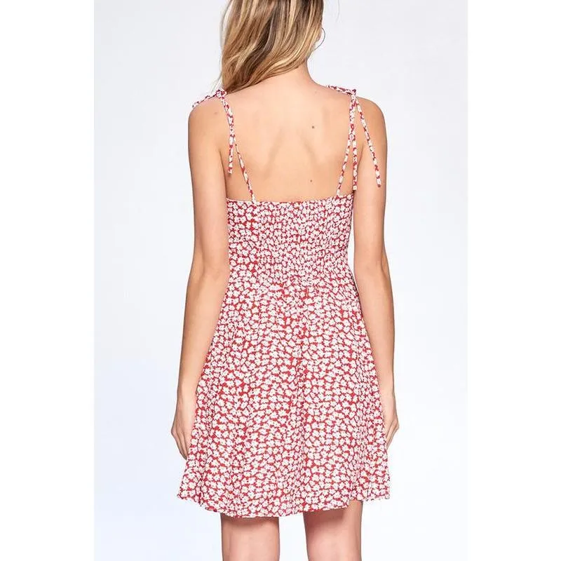 Floral Spaghetti Strap Dress (Red)
