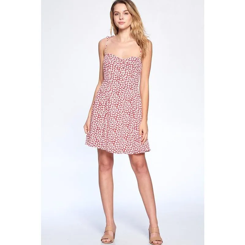 Floral Spaghetti Strap Dress (Red)